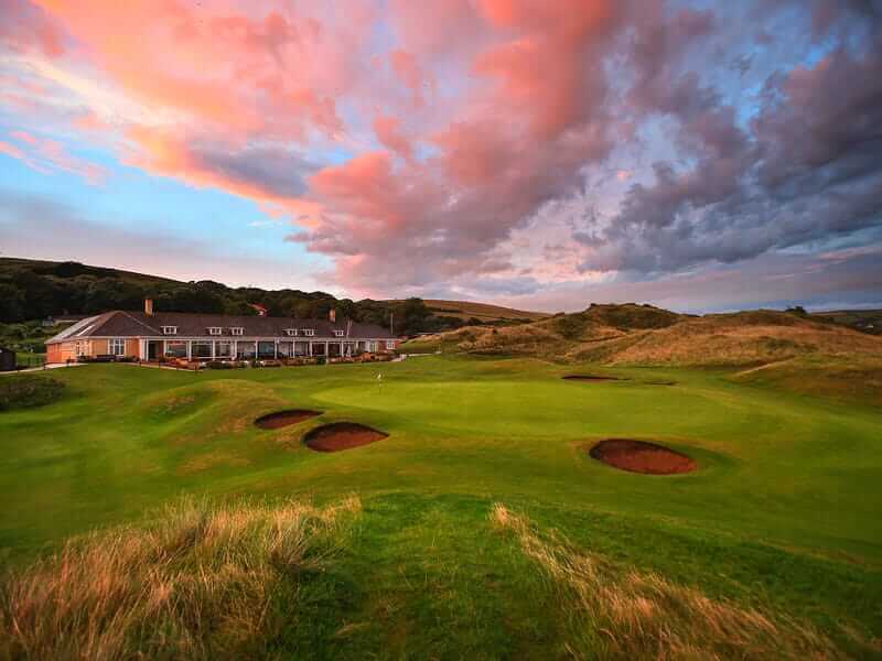 Saunton East/west GC, golf course, club house, pink sky, holidays in enland, vacations and golf