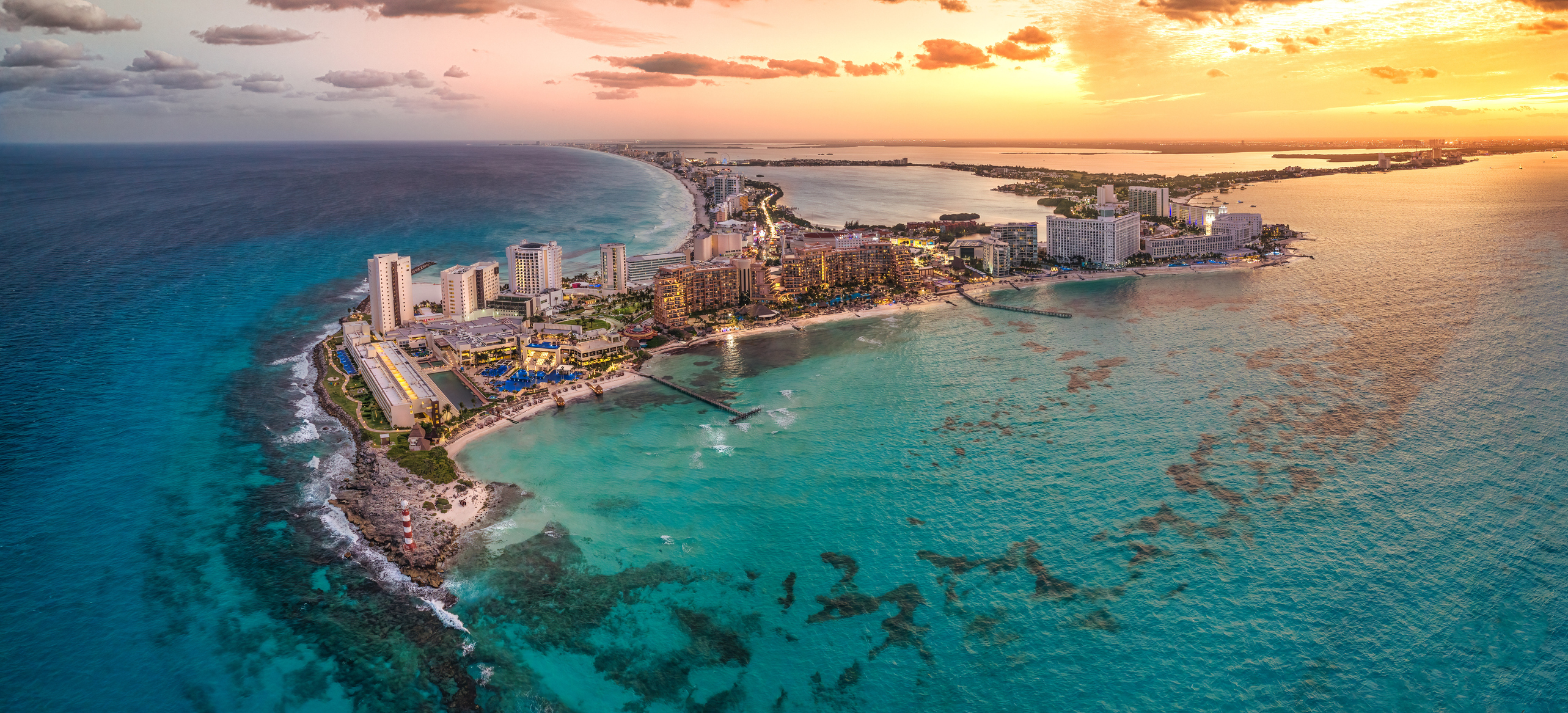 Cancún bei Sonnenuntergang, Panorama, Mexiko, 