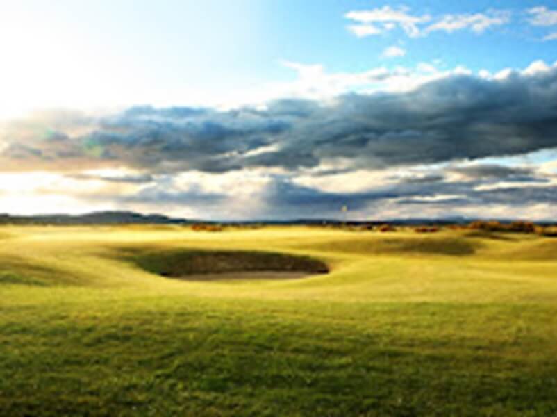 St. Andrews Links Strathyrum Course, golf course, cloudy sky, bunker, hilly fairways